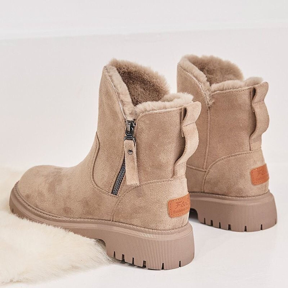 Vienna faux suede fleece-lined slip-on ankle boots, back view