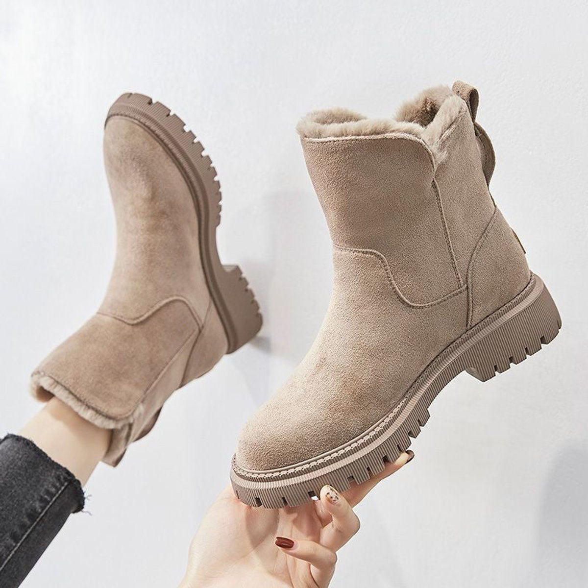 Vienna faux suede fleece-lined slip-on ankle boots, Beige