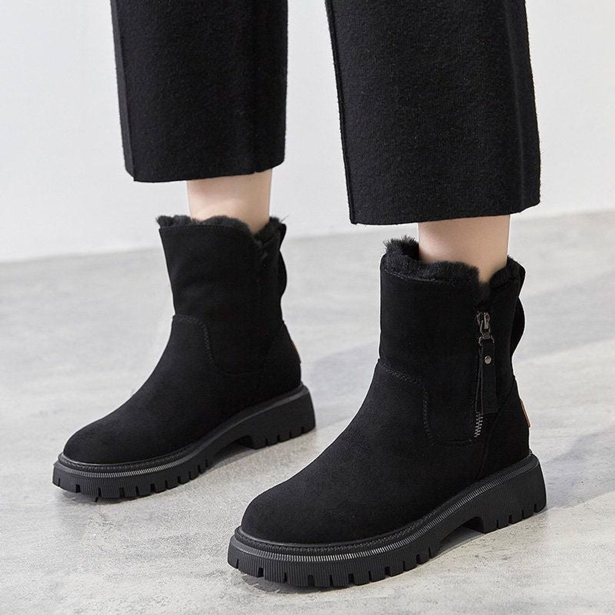 Vienna faux suede fleece-lined slip-on ankle boots, Black
