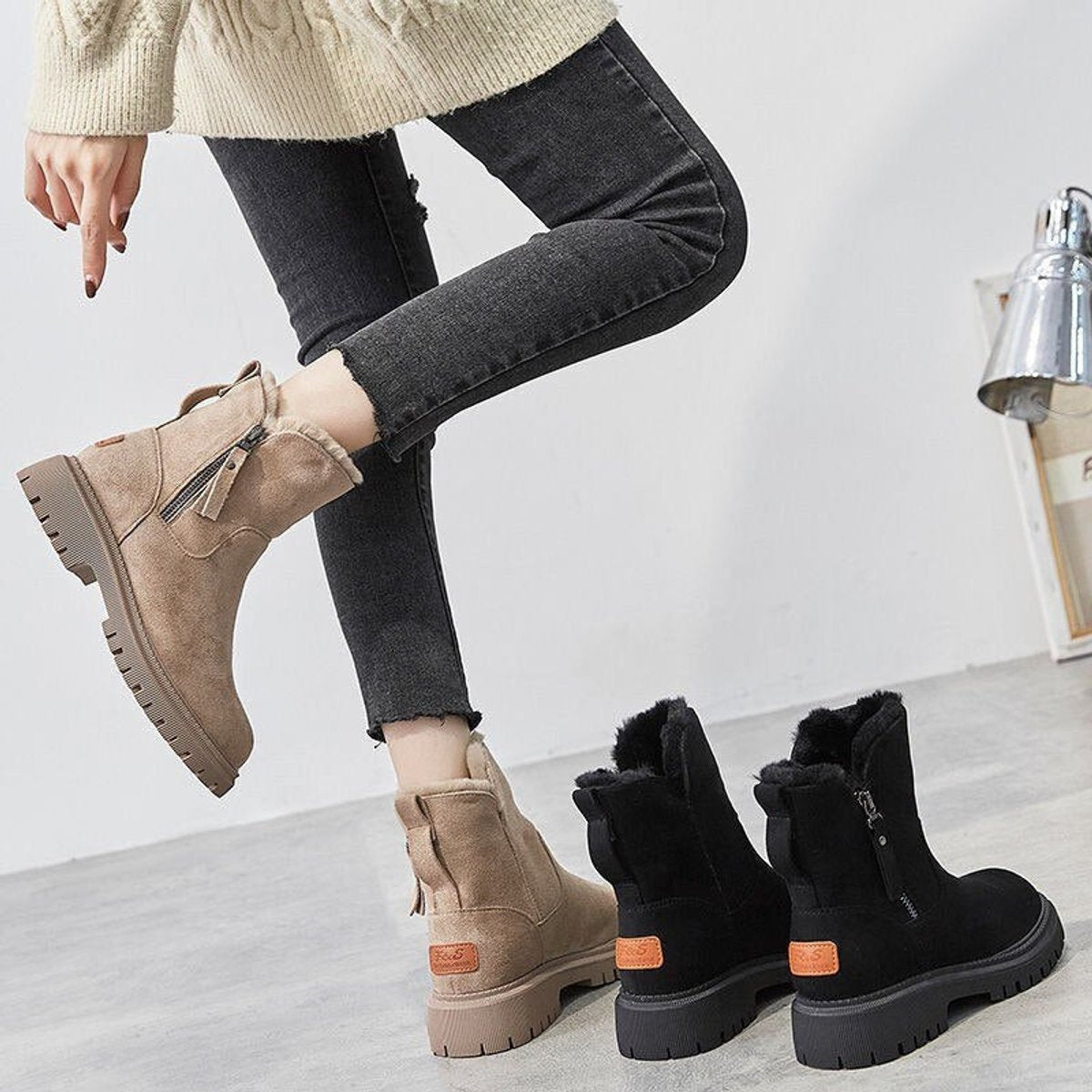 Vienna faux suede fleece-lined slip-on ankle boots, detail view