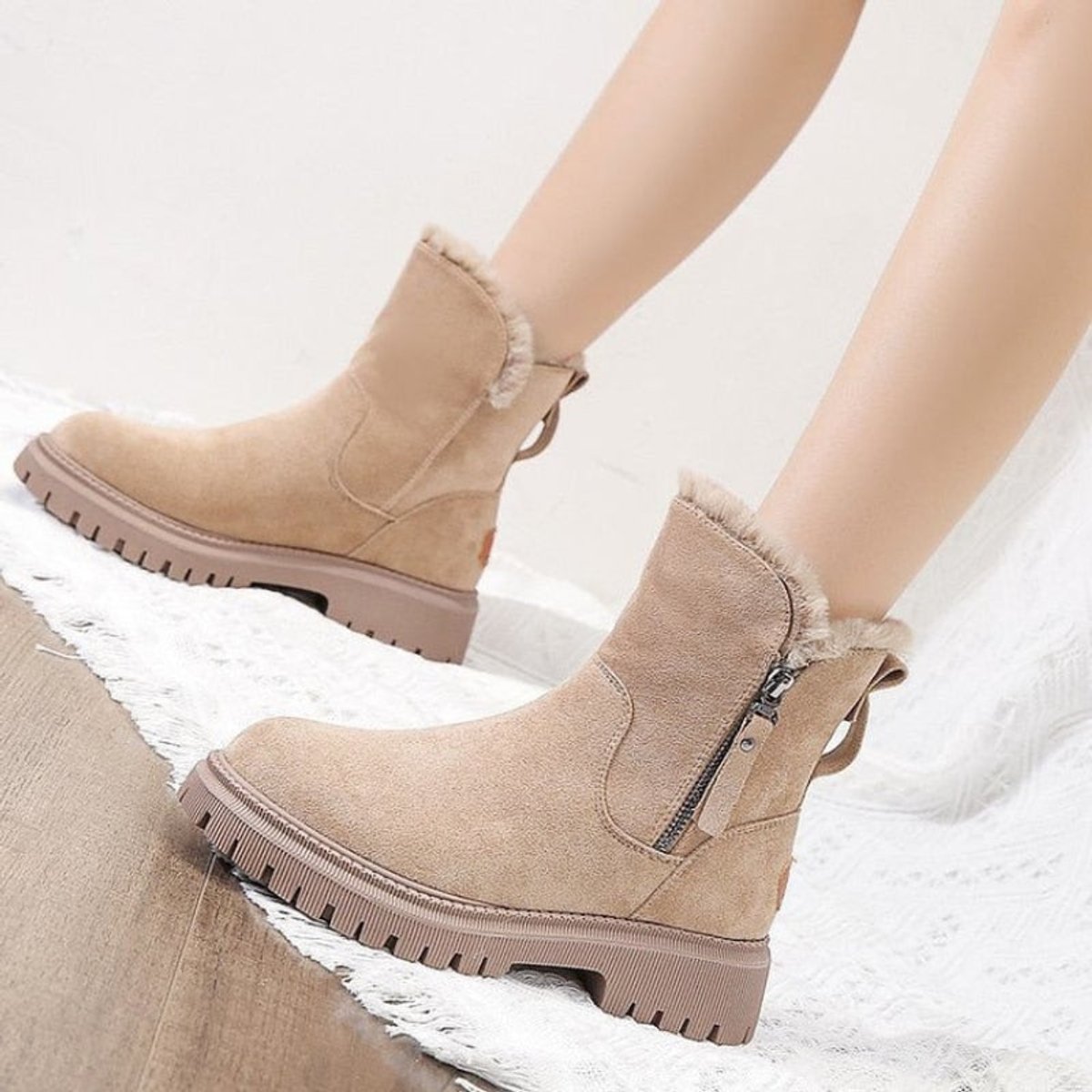 Vienna faux suede fleece-lined slip-on ankle boots, side view