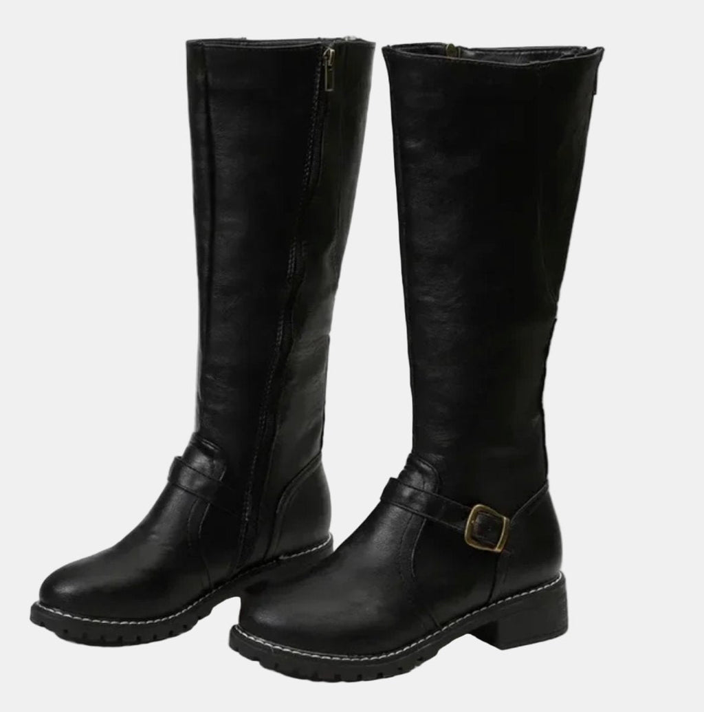 Vienna Tall Riding Boots Buckle Strap, Black
