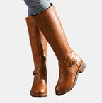 Vienna Tall Riding Boots Buckle Strap, Brown