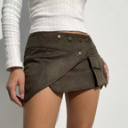 Vintage brown cargo mini skirt side view with wrap detail and side pocket BELLA HUDSON