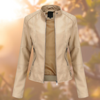 Vivette Tailored Stand-Up Collar Zip Jacket, Beige