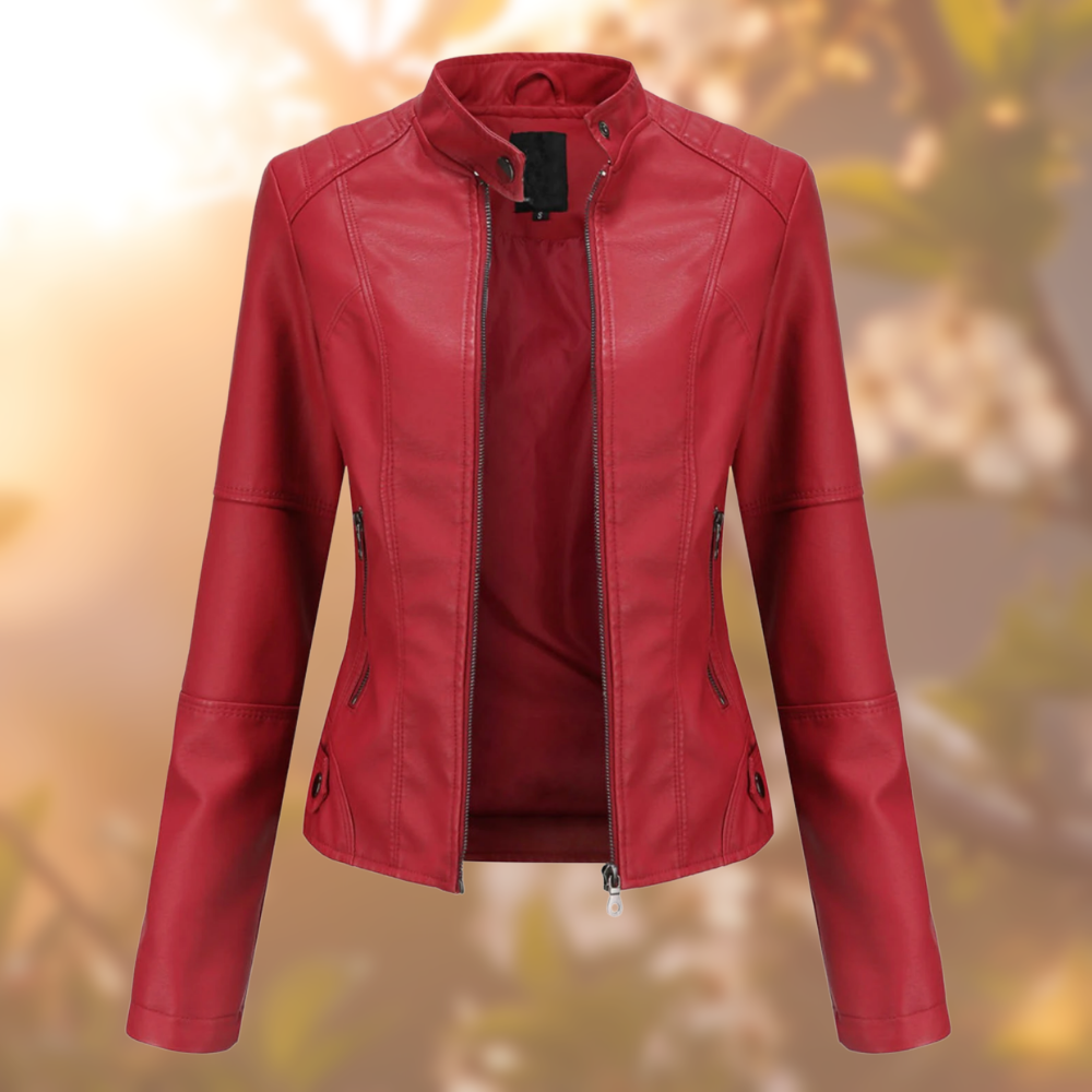 Vivette Tailored Stand-Up Collar Zip Jacket, Red