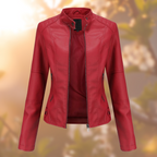 Vivette Tailored Stand-Up Collar Zip Jacket, Red