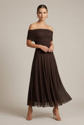 Vivienne evening off-shoulder ruched maxi dress, view 1