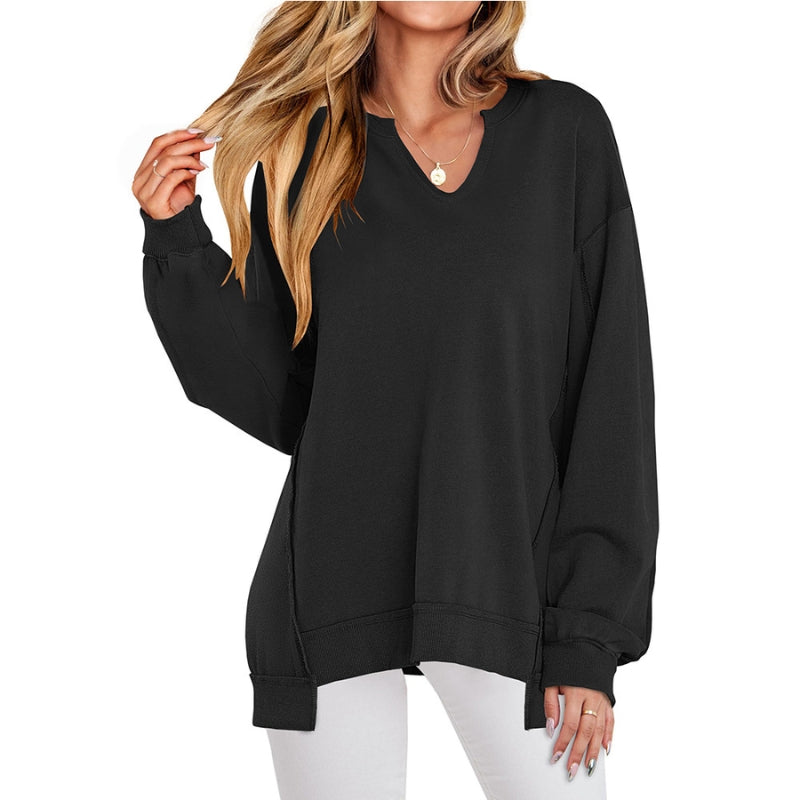 Vivienne Oversized V-Neck Tunic Top, Black