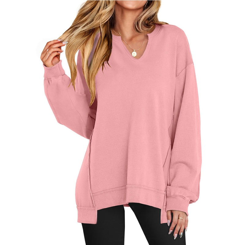 Vivienne Oversized V-Neck Tunic Top, Pink