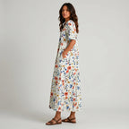 White multicolor floral maxi dress side view with pockets BELLA HUDSON
