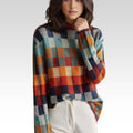 Wilhelmina Checkered Stand-Up Collar Sweater, front view