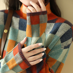 Wilhelmina Checkered Stand-Up Collar Sweater, lifestyle view