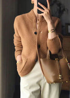 Wilhelmine Chunky Knit Button-Front Cardigan, Light Brown