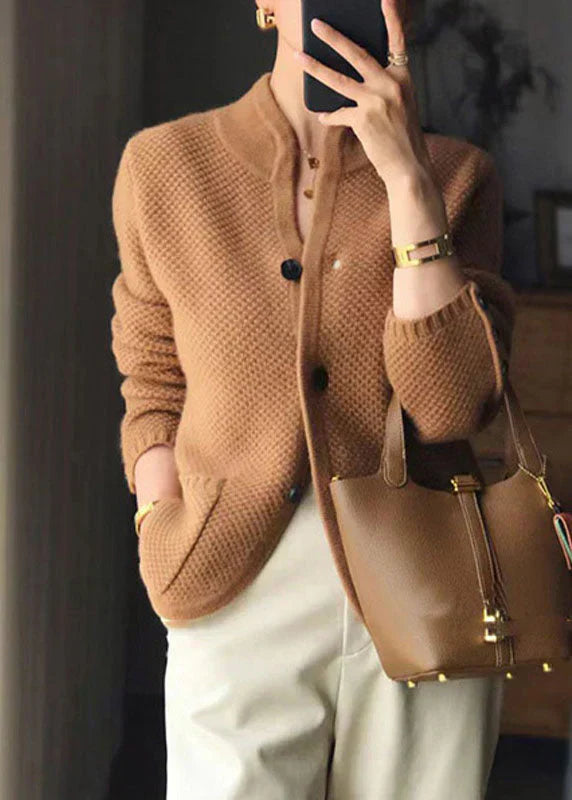 Wilhelmine Chunky Knit Button-Front Cardigan, Light Brown