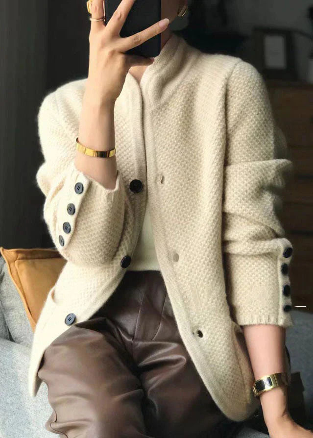 Wilhelmine Chunky Knit Button-Front Cardigan, styled view