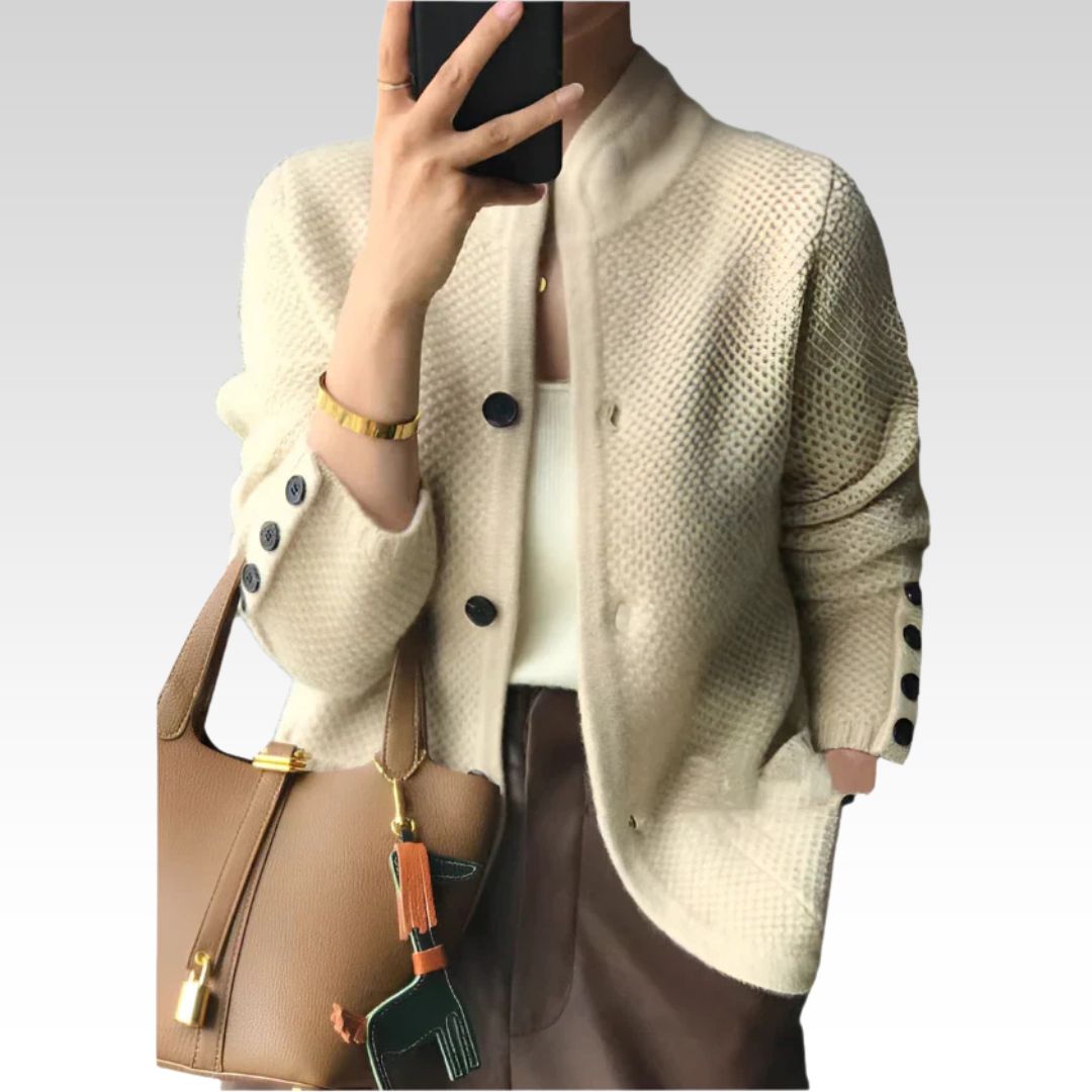 Wilhelmine Chunky Knit Button-Front Cardigan, White