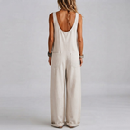 Willa Denim Wide-Leg Jumpsuit in White shown in back view