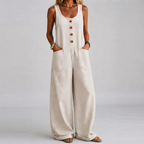 Willa Denim Wide-Leg Jumpsuit in White shown in front view