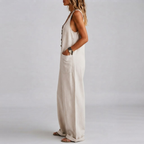 Willa Denim Wide-Leg Jumpsuit in White shown in left side view