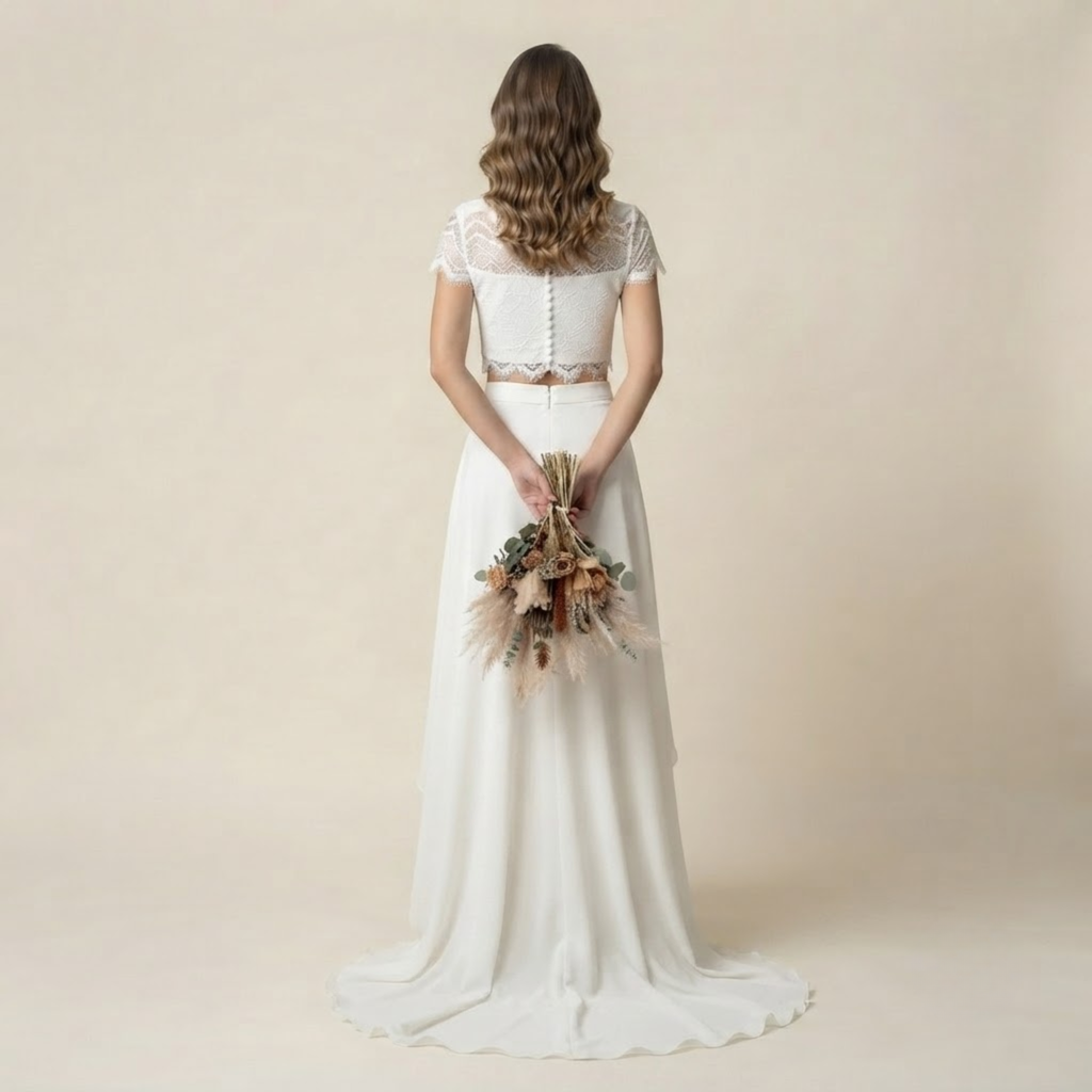 Willa Denim Wide-Leg Jumpsuit in White shown in back view