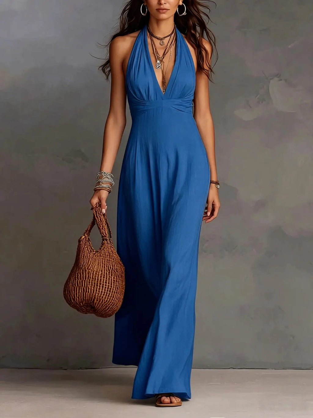 Winnifred halter open-back maxi dress, view 3