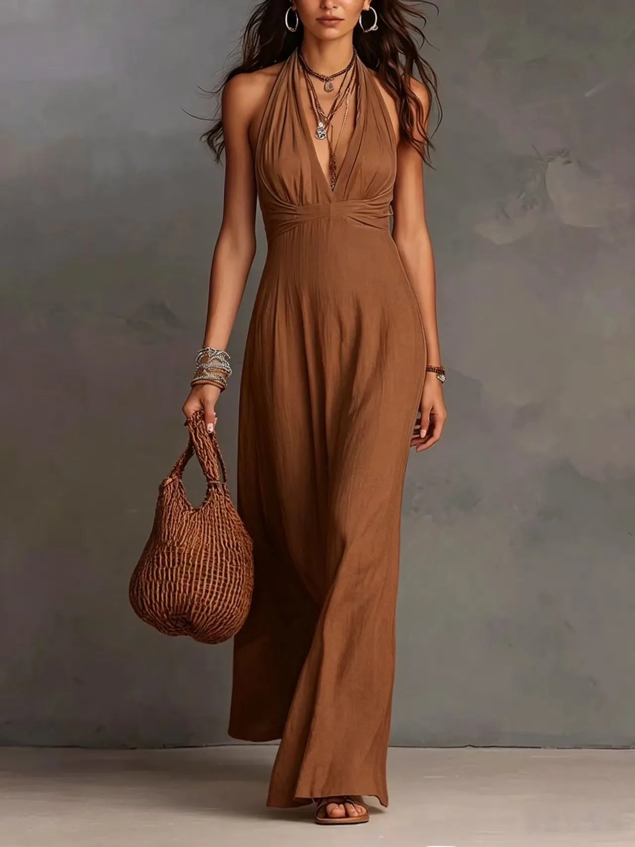 Winnifred halter open-back maxi dress, view 5