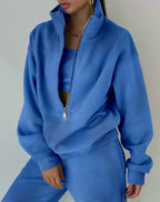Winona oversized zip-neck lounge two-piece set, Blue