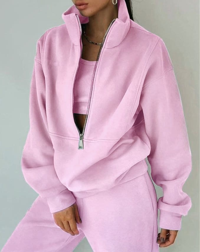 Winona oversized zip-neck lounge two-piece set, Pink