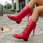Winslow faux leather mid-calf lace-up boots, Red