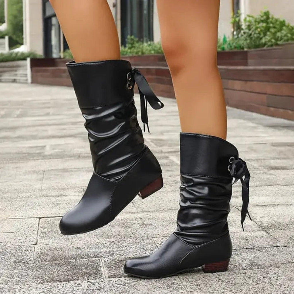 Winslow faux leather mid-calf lace-up boots, sole view