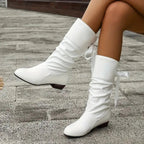 Winslow faux leather mid-calf lace-up boots, White