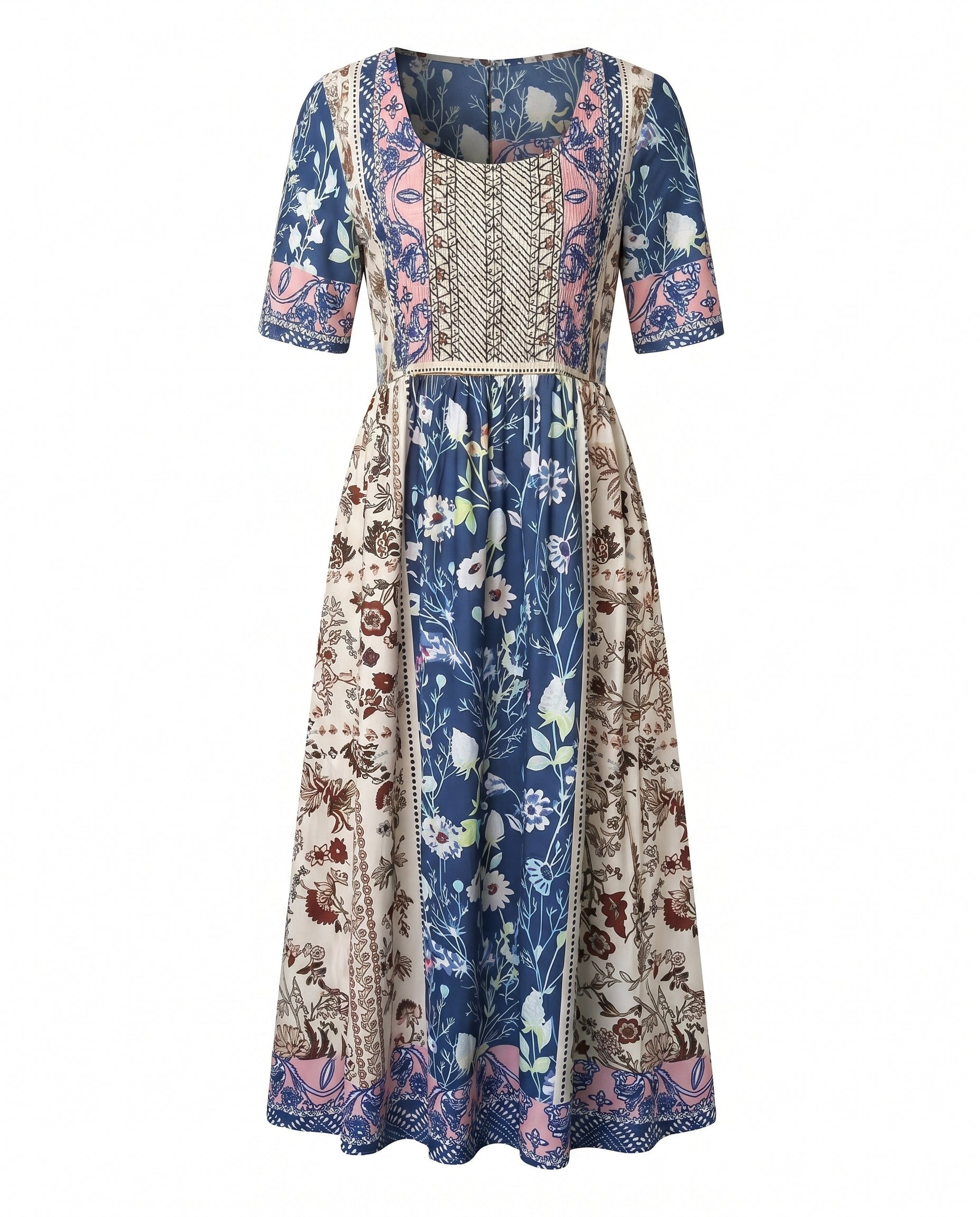 Women's Boho Floral Print Maxi Dress, Blue / L