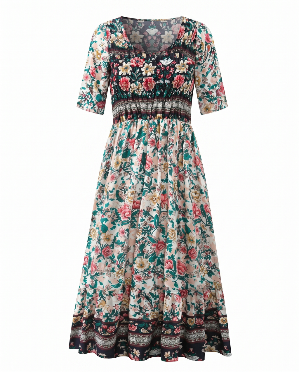 Front view of purple Womens Boho Floral Print Maxi Dress by BELLA HUDSON
