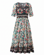 Front view of purple Womens Boho Floral Print Maxi Dress by BELLA HUDSON