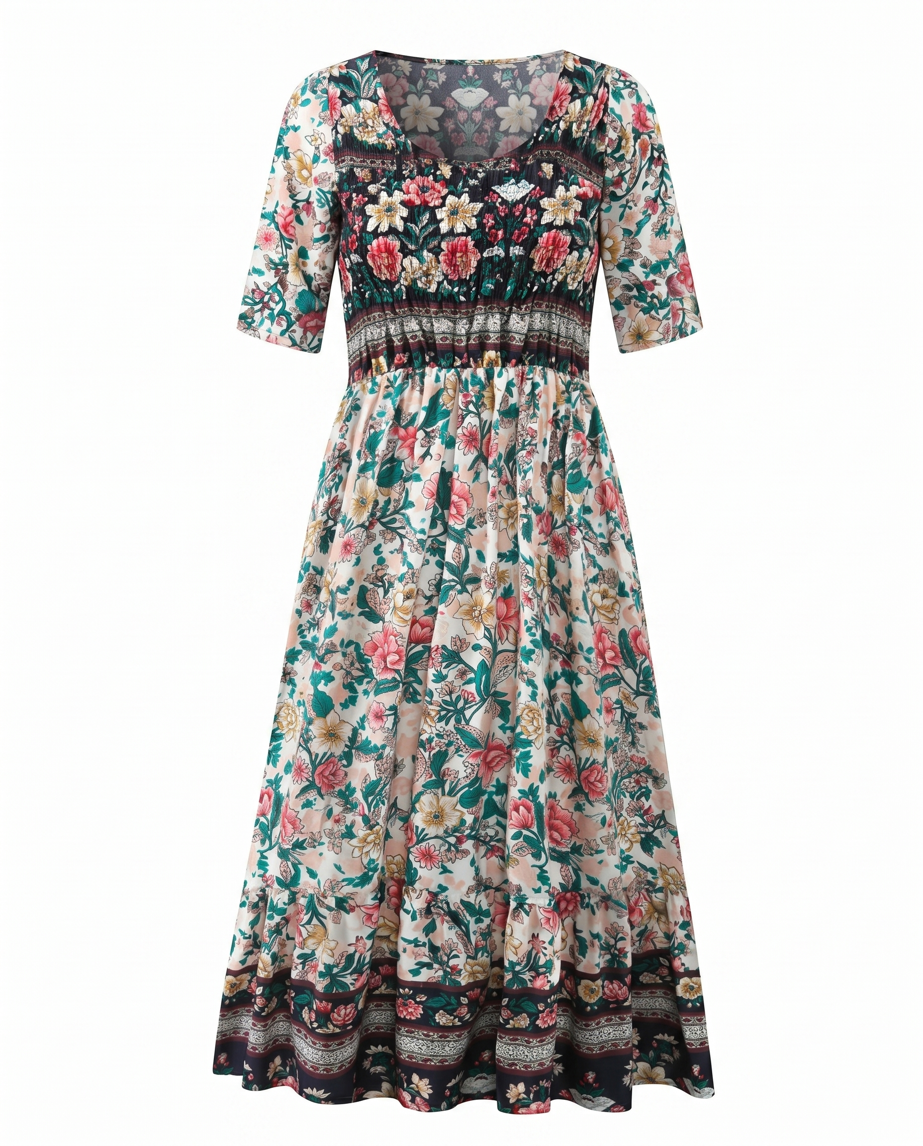 Front view of purple Womens Boho Floral Print Maxi Dress by BELLA HUDSON
