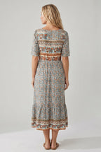 Back view of orange Womens Boho Floral Print Maxi Dress by BELLA HUDSON
