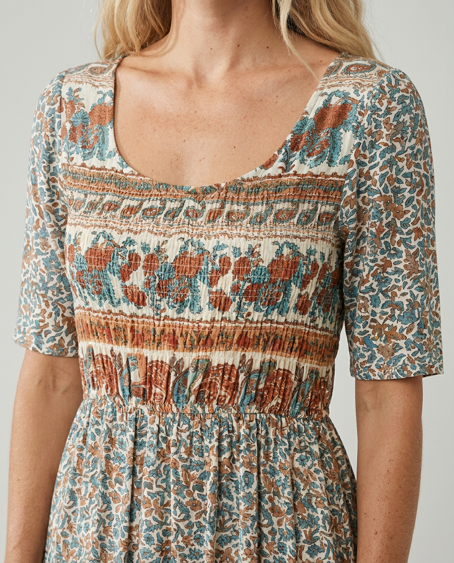 Detailed view of orange Womens Boho Floral Print Maxi Dress by BELLA HUDSON