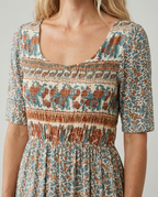 Detailed view of orange Womens Boho Floral Print Maxi Dress by BELLA HUDSON