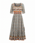 Front view of orange Womens Boho Floral Print Maxi Dress by BELLA HUDSON