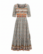 Front view of orange Womens Boho Floral Print Maxi Dress by BELLA HUDSON