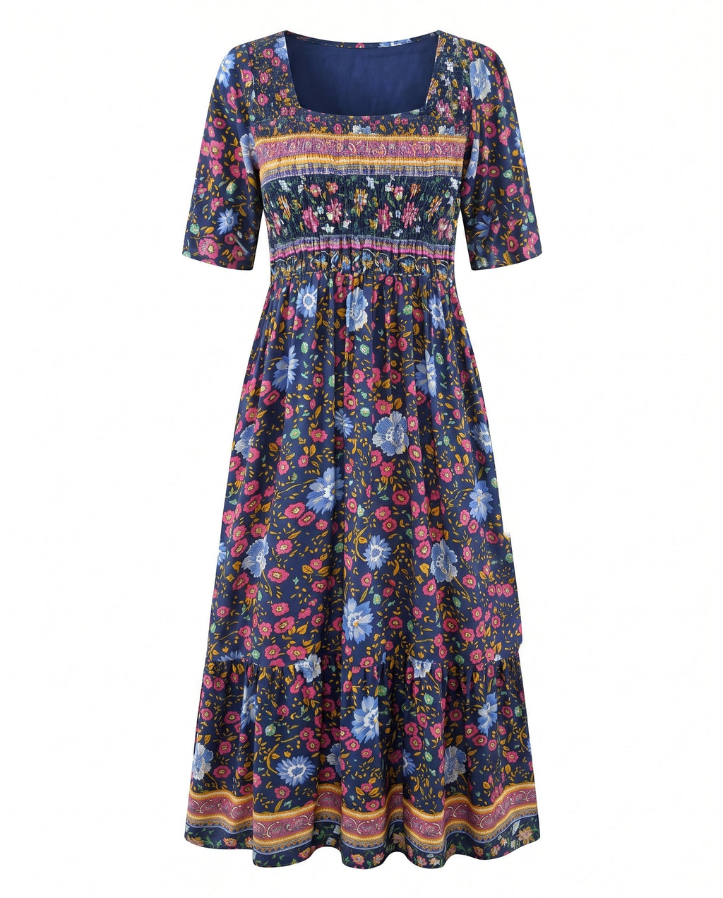 Front view of purple Womens Boho Floral Print Maxi Dress by BELLA HUDSON