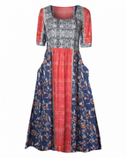 Front view of red Womens Boho Floral Print Maxi Dress by BELLA HUDSON