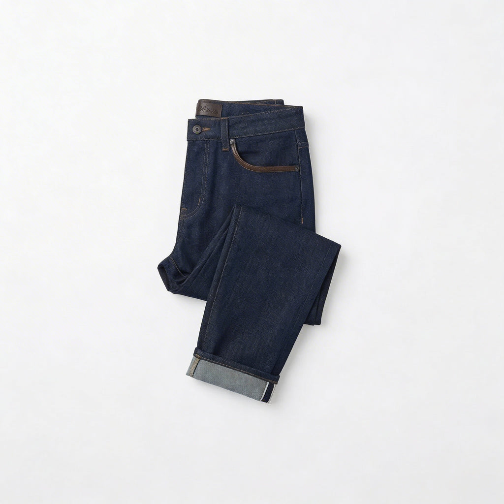 Women's dark blue denim jeans folded angled view with rolled cuffs BELLA HUDSON