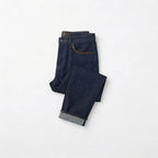 Women's dark blue denim jeans folded angled view with rolled cuffs BELLA HUDSON