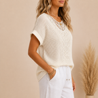 Wren Lightweight Crochet Short Sleeve Blouse - Side View - Designed by Bella Hudson