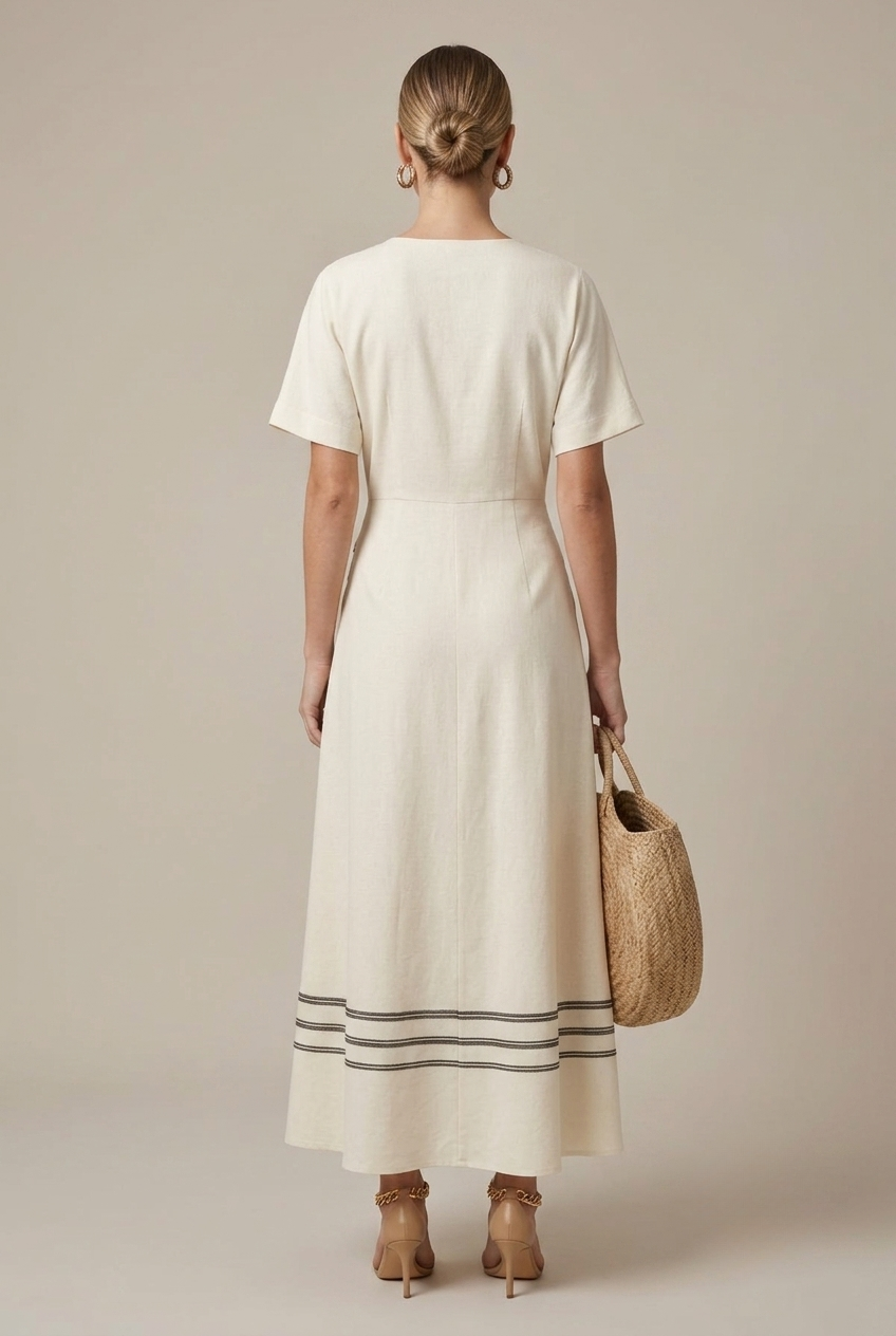 Wren wrap striped V-neck maxi dress, back view