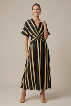 Wren wrap striped V-neck maxi dress, Black