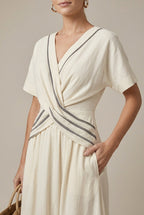 Wren wrap striped V-neck maxi dress, detail view