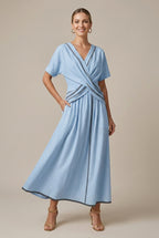 Wren wrap striped V-neck maxi dress, Light Blue